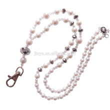 Sundysh Pearl Lanyard, cordón de perlas blancas para el titular de la tarjeta de identificación, collar de perlas, cordón, llavero